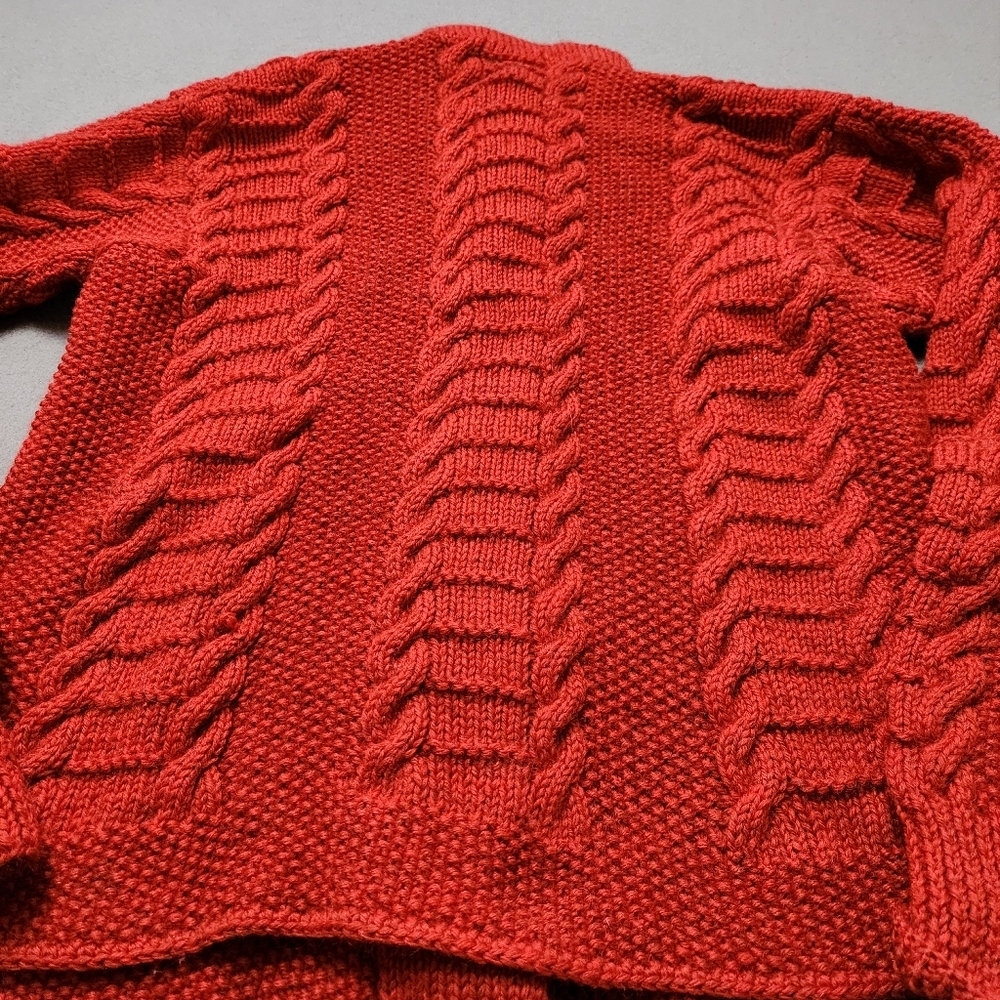 Hand Knit Cable Knit Wool Cardigan Sweater Cardigan Hand Knit Vtg - Picture 10 of 15